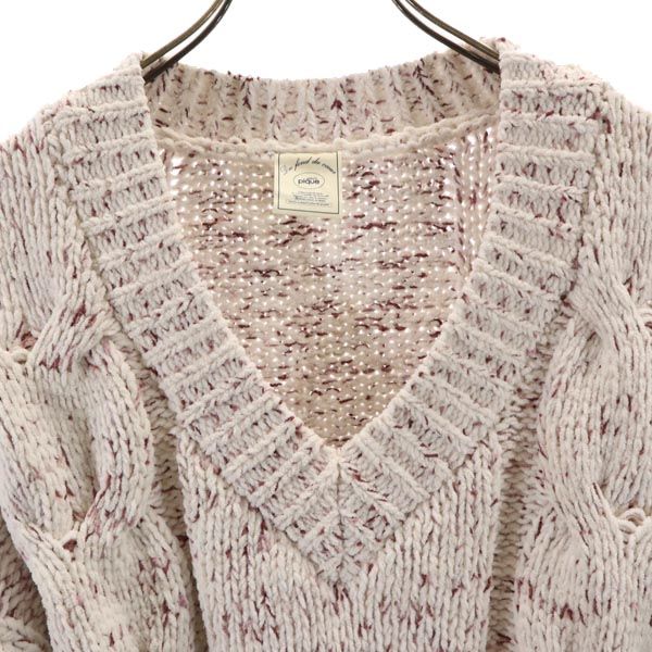 gelato pique ジェラートピケ 長袖 Vネック ニット F ホワイト×ピンク ジェラピケ ルームウェア レディース