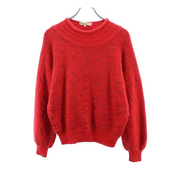 Christian Dior クリスチャンディオール 90s オールド ウールブレンド 長袖 ニット M レッド系 セーター レディース
