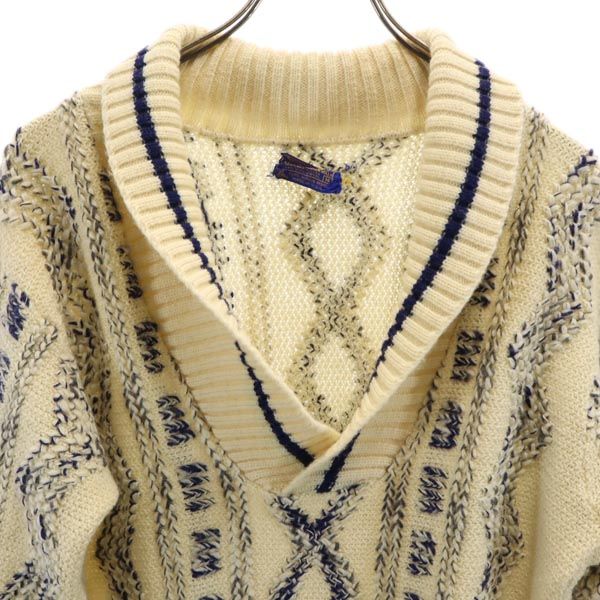 PENDLETON ペンドルトン 70s USA製 ヴィンテージ 長袖 Vネック ニット M ベージュ ケーブル編み セーター レディース