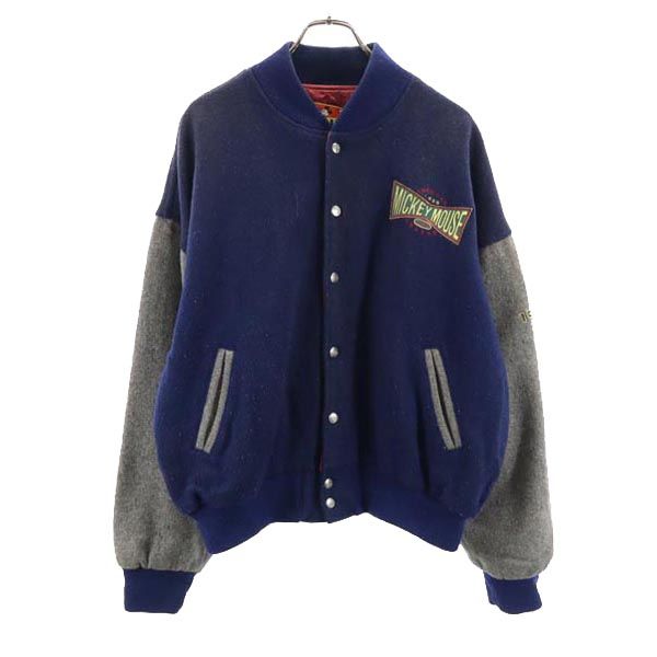 MICKEY MOUSE ミッキーマウス 80s 90s USA製 オールド バック刺繍 ウールブレンド スタジャン L ネイビー ブルゾン メンズ