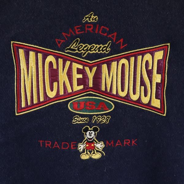 MICKEY MOUSE ミッキーマウス 80s 90s USA製 オールド バック刺繍 ウールブレンド スタジャン L ネイビー ブルゾン メンズ