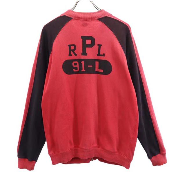 ポロバイラルフローレン 80s バックプリント ヴィンテージ 緑タグ ボーイズ 長袖 スウェット ジップジャケット L レッド系 Polo by Ralph Lauren メンズ