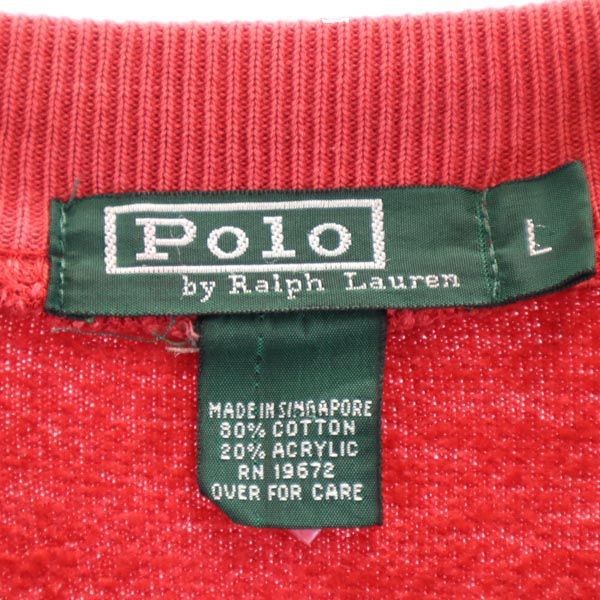 ポロバイラルフローレン 80s バックプリント ヴィンテージ 緑タグ ボーイズ 長袖 スウェット ジップジャケット L レッド系 Polo by Ralph Lauren メンズ