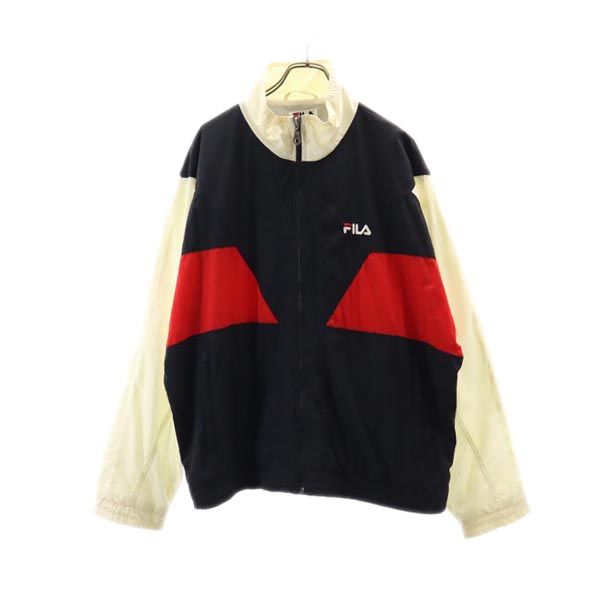 FILA フィラ 90s オールド スポーツジャケット XL ブラック×レッド×アイボリー 裏トリコット素材 ウインドブレーカー メンズ