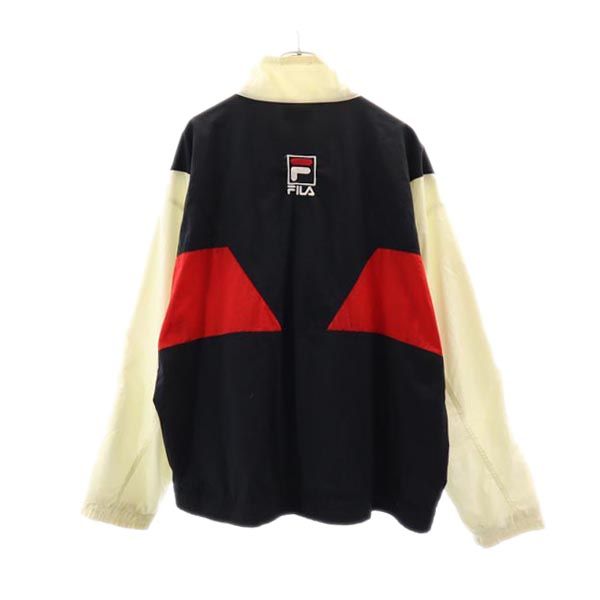 フィラ 90s オールド スポーツジャケット XL ブラック×レッド×アイボリー FILA 裏トリコット素材 ウインドブレーカー メンズ