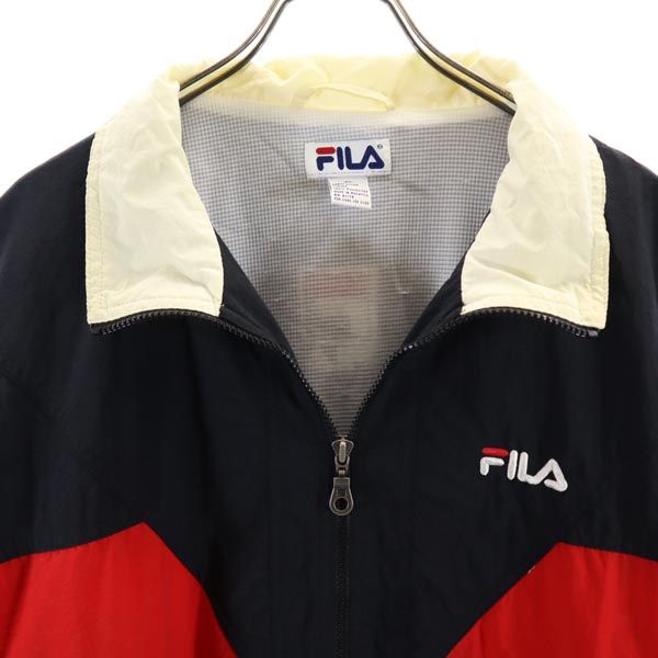 FILA フィラ 90s オールド スポーツジャケット XL ブラック×レッド×アイボリー 裏トリコット素材 ウインドブレーカー メンズ