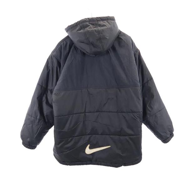 NIKE ナイキ 90s 00s 白タグ オールド ナイロン 中綿ジャケット L（14-16） ブラック 裏メッシュ ロゴ刺繍 キッズ