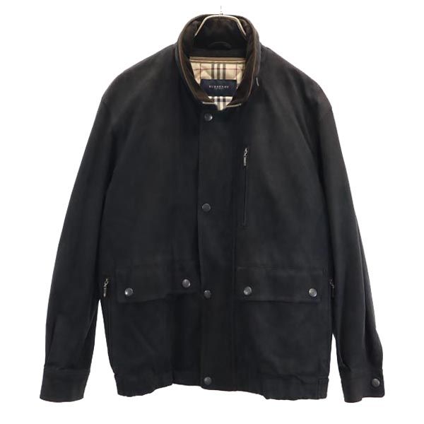 バーバリー 日本製 2way フェイク レザージャケット M グレー系 BURBERRY LONDON 中綿ライナー 収納型フード メンズ