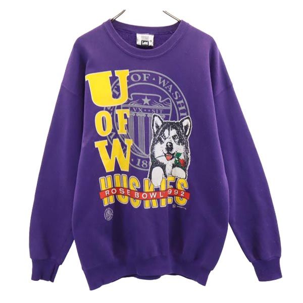 Lee リー 90s USA製 オールド プリント 長袖 スウェット トレーナー XL パープル 裏起毛 メンズ