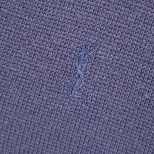 YVES SAINT LAURENT イヴサンローラン 90s ウール100％ オールド 長袖 Vネック ニット M ブルー系 セーター ロゴ刺繍 メンズ