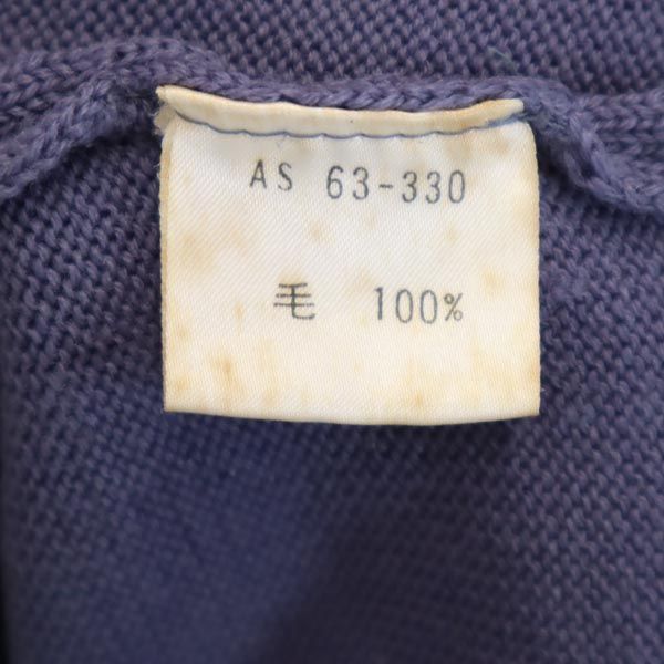 YVES SAINT LAURENT イヴサンローラン 90s ウール100％ オールド 長袖 Vネック ニット M ブルー系 セーター ロゴ刺繍 メンズ