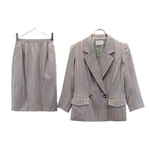 HANAE MORI 森英恵 ハナエモリ ウール ストライプ柄 スカートスーツ 上下 セットアップ 38 グレー系 レディース