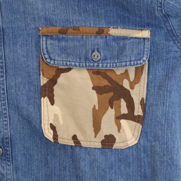 Budweiser バドワイザー リメイク カモフラージュ柄 切替 長袖 デニムシャツ L メンズ