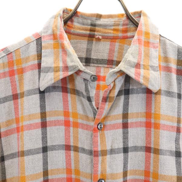 VINTAGE ヴィンテージ 40s 50s グランパシャツ チェック柄 長袖 ハーフボタン シャツ グレー系 プルオーバー レディース