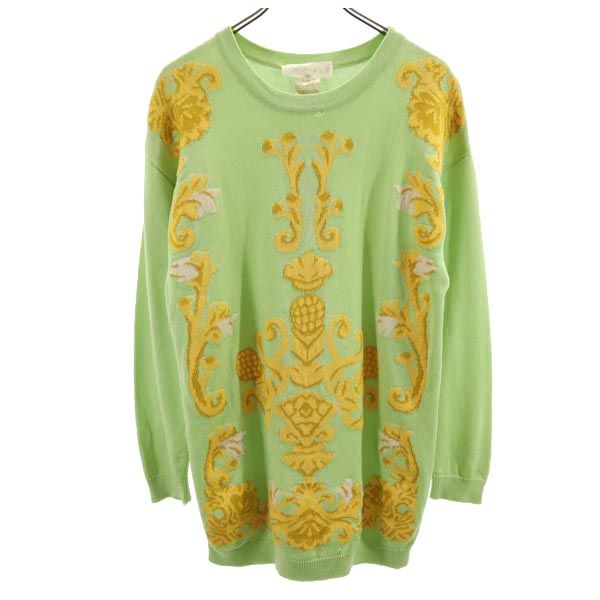 ESCADA エスカーダ 総柄 長袖 ニット 36 グリーン系 セーター メンズ