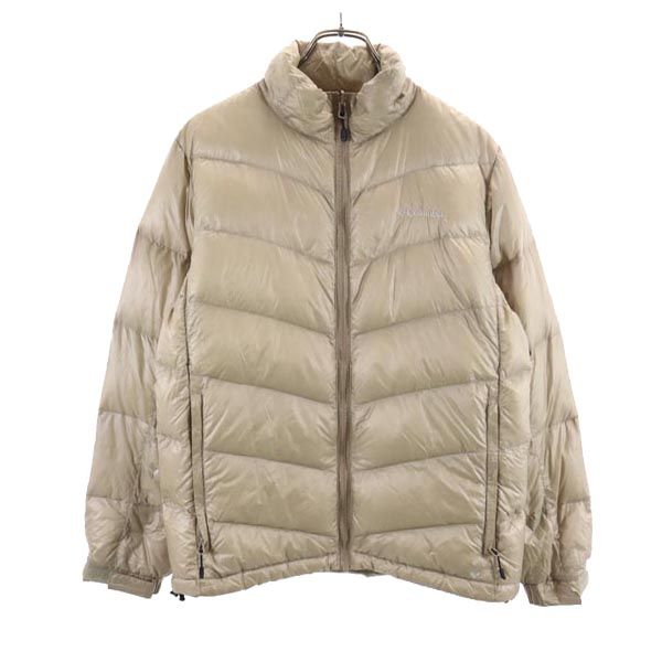 Columbia コロンビア アウトドア ダウンジャケット L ベージュ系 ロゴ刺繍 コンパクトジャケット メンズ