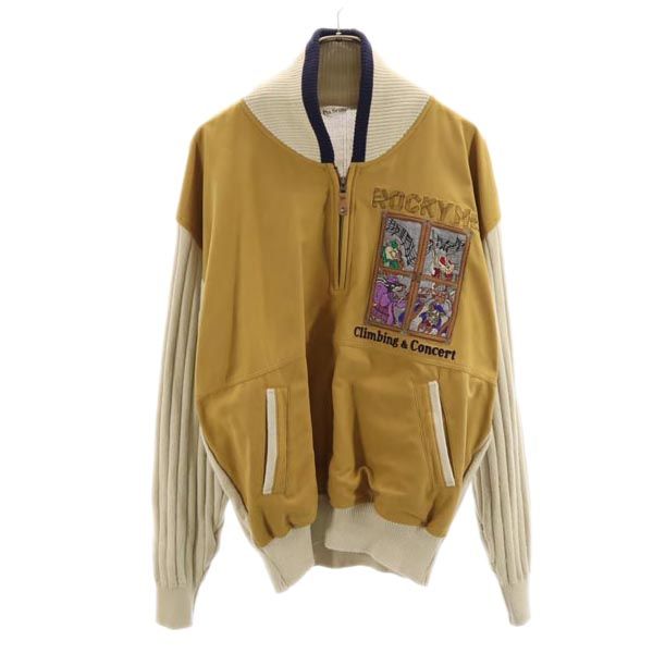 PIA SPORTS ピアスポーツ 日本製 ニット 切替 ハーフジップ ジャケット 4 ブラウン系 刺繍 メンズ