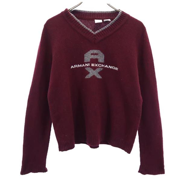 ARMANI EXCHANGE アルマーニエクスチェンジ 長袖 Vネック ニット L パープル系 セーター ロゴ レディース