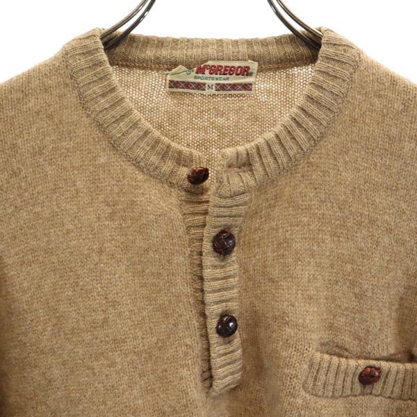 McGregor マクレガー ウールブレンド 長袖 セーター ニット M ブラウン バスケットボタン メンズ