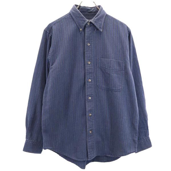 LANDS' END ランズエンド ストライプ 長袖 ボタンダウンシャツ M15-15.5 ネイビー系 メンズ