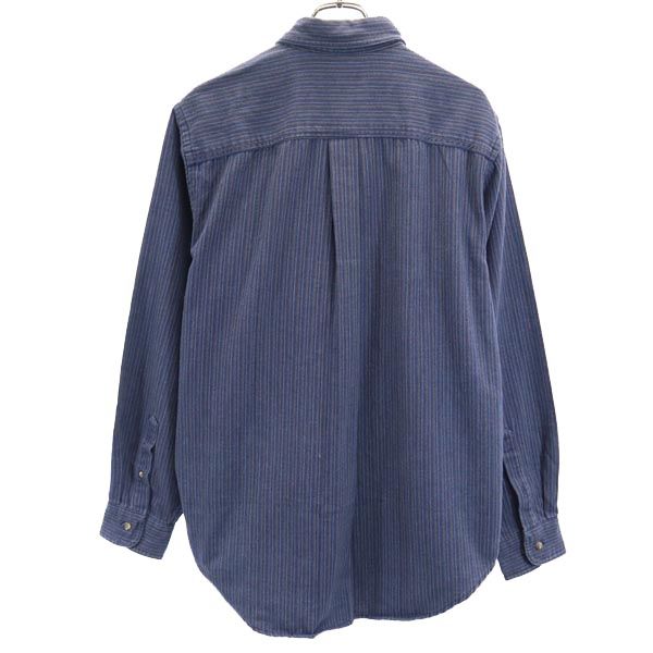 LANDS' END ランズエンド ストライプ 長袖 ボタンダウンシャツ M15-15.5 ネイビー系 メンズ