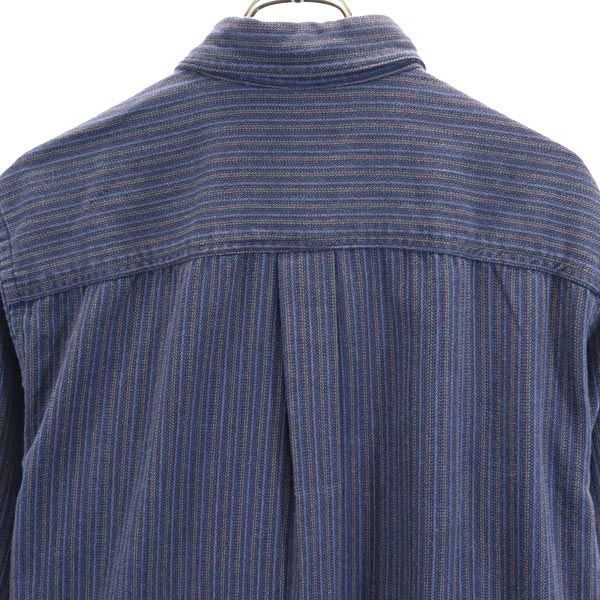 LANDS' END ランズエンド ストライプ 長袖 ボタンダウンシャツ M15-15.5 ネイビー系 メンズ