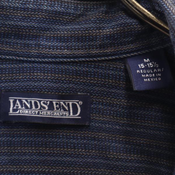 LANDS' END ランズエンド ストライプ 長袖 ボタンダウンシャツ M15-15.5 ネイビー系 メンズ