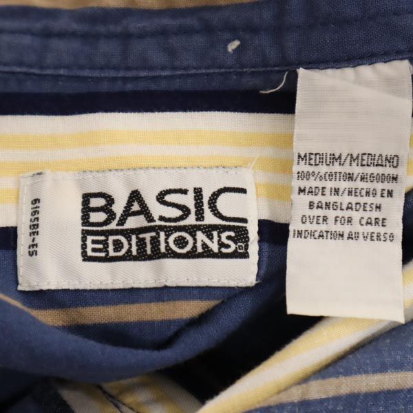 BASIC EDITIONS ベーシックエディションズ ストライプ 長袖 ボタンダウンシャツ M ブルー系 メンズ