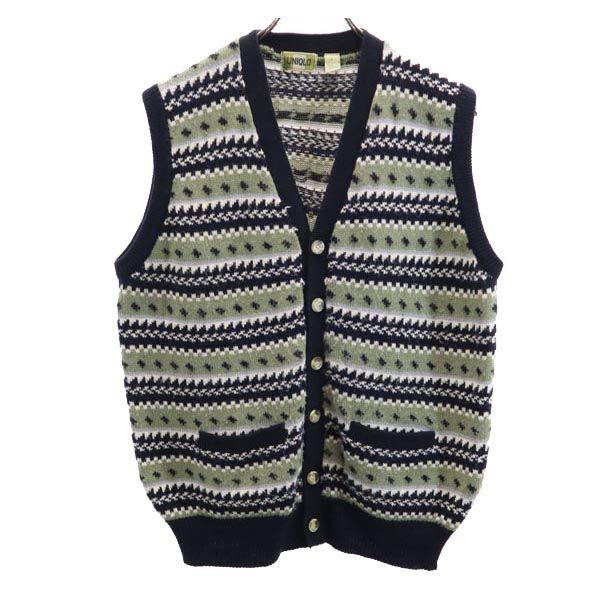 UNIQLO ユニクロ 総柄 ニット ベスト L ブラック系 メンズ