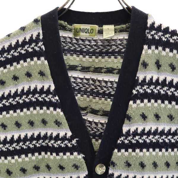 UNIQLO ユニクロ 総柄 ニット ベスト L ブラック系 メンズ
