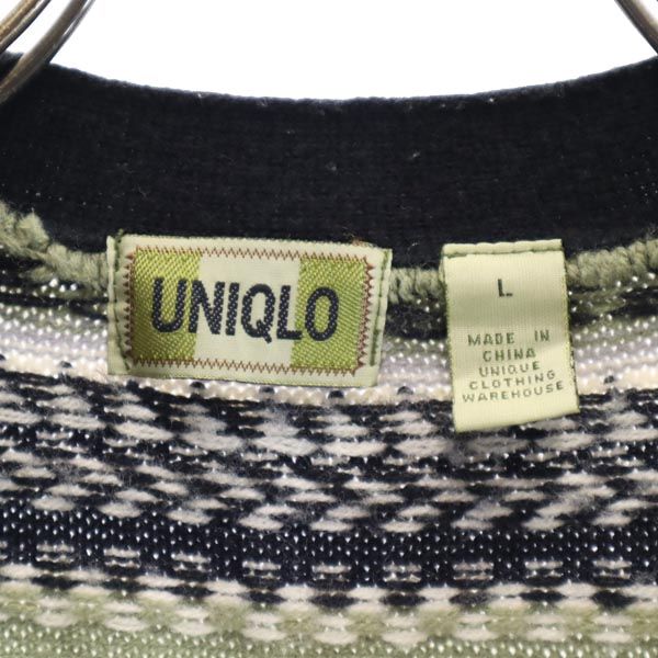 UNIQLO ユニクロ 総柄 ニット ベスト L ブラック系 メンズ
