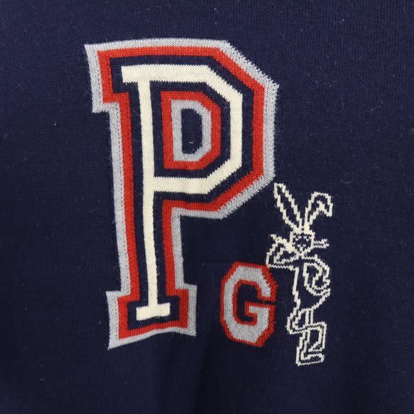 PEARLY GATES パーリーゲイツ 日本製 ウール100％ ゴルフ 長袖 ニット L ネイビー系 セーター ロゴ メンズ