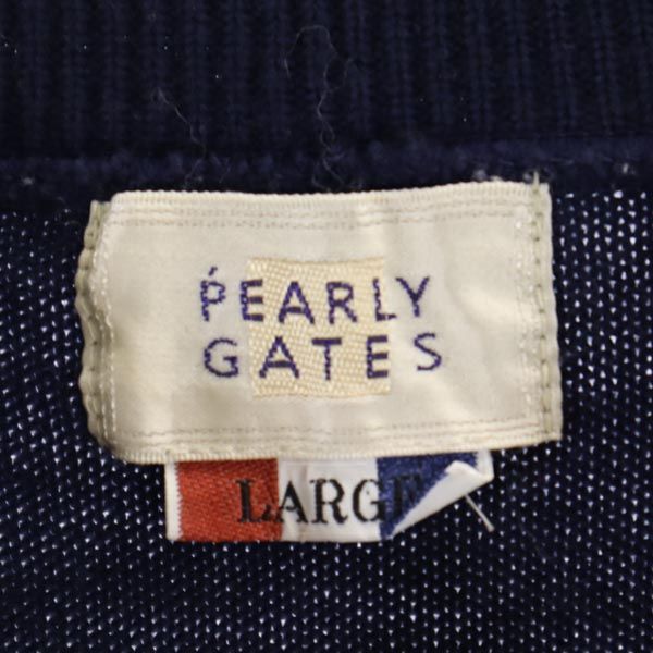 PEARLY GATES パーリーゲイツ 日本製 ウール100％ ゴルフ 長袖 ニット L ネイビー系 セーター ロゴ メンズ