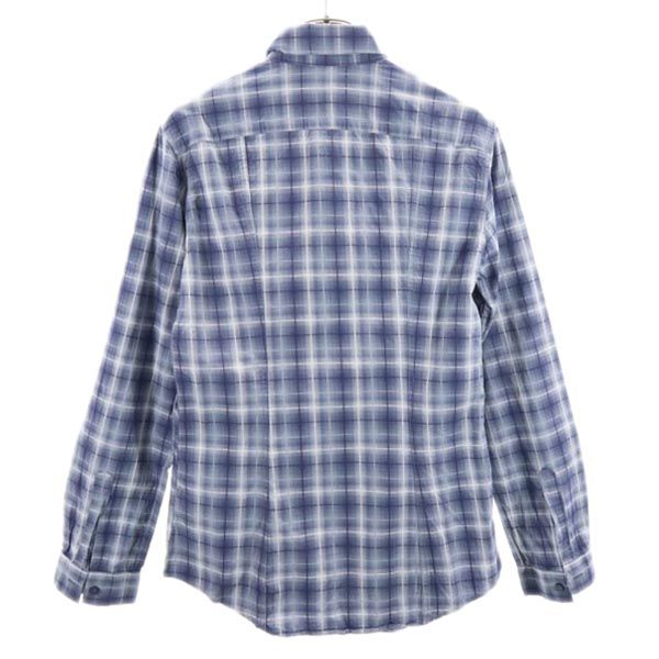 ARMANI JEANS アルマーニジーンズ チェック 長袖 コットンシャツ M ブルー系 ロゴ メンズ