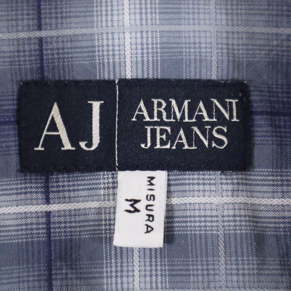 ARMANI JEANS アルマーニジーンズ チェック 長袖 コットンシャツ M ブルー系 ロゴ メンズ
