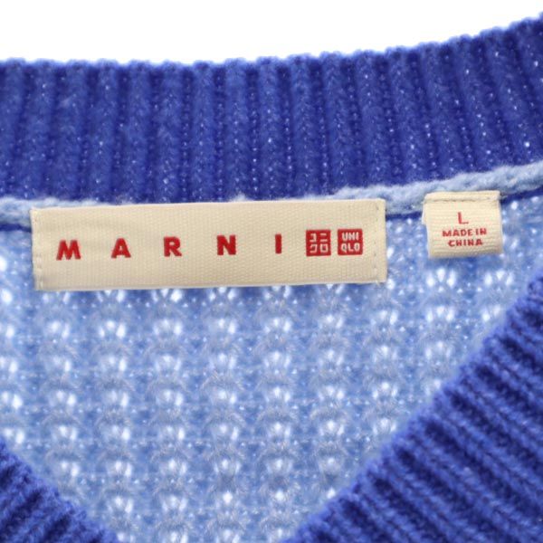 UNIQLO ユニクロ × マルニ ウールブレンド 長袖 ポップコーン ニット L ブルー MARNI Vネック セーター レディース