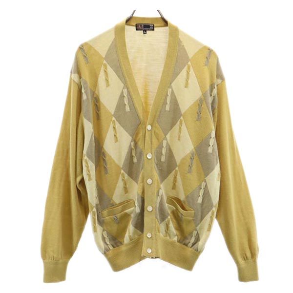 DAKS ダックス 日本製 長袖 ニット カーディガン L イエロー系 メンズ