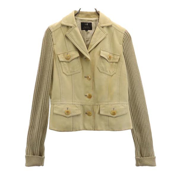23ku 23区 長袖 袖リブニット レザージャケット 40 ベージュ系 本革 レディース