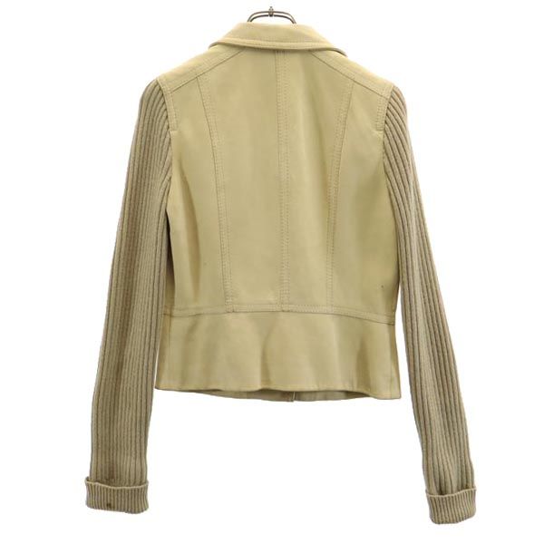 23ku 23区 長袖 袖リブニット レザージャケット 40 ベージュ系 本革 レディース
