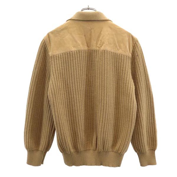 長袖 スエード調 ニット切替 ジップジャケット L ブラウン系 メンズ