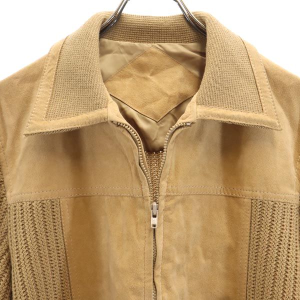 長袖 スエード調 ニット切替 ジップジャケット L ブラウン系 メンズ