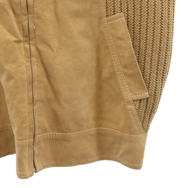 長袖 スエード調 ニット切替 ジップジャケット L ブラウン系 メンズ