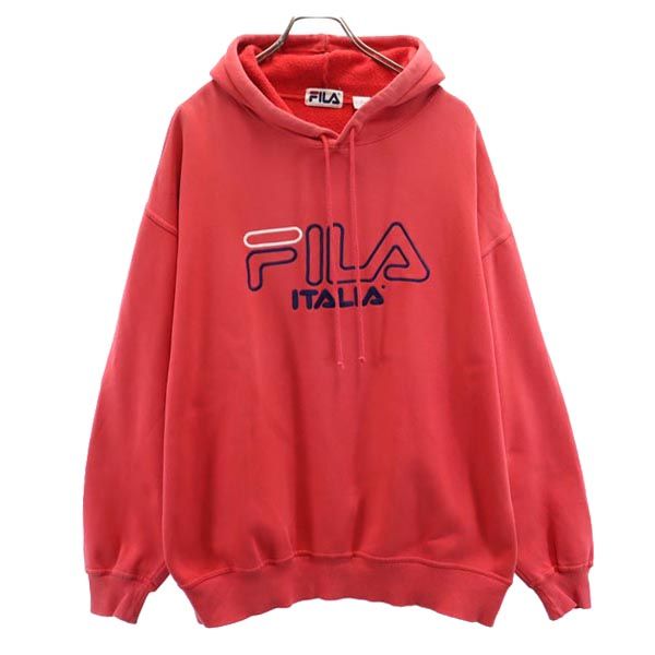 FILA フィラ 90s オールド 長袖 スウェットパーカー L レッド系 裏起毛 ロゴ メンズ