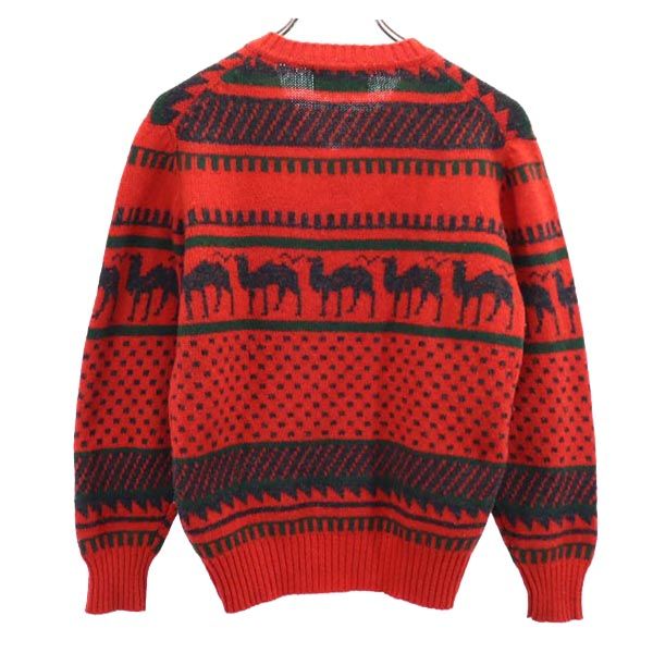 CHIC SHARON ウールブレンド ラクダ柄 長袖 Vネック ニット 11号 レッド セーター レディース