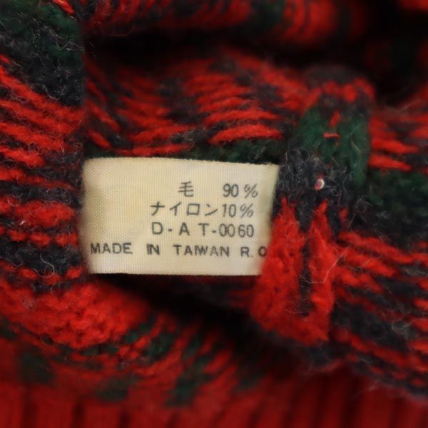 CHIC SHARON ウールブレンド ラクダ柄 長袖 Vネック ニット 11号 レッド セーター レディース