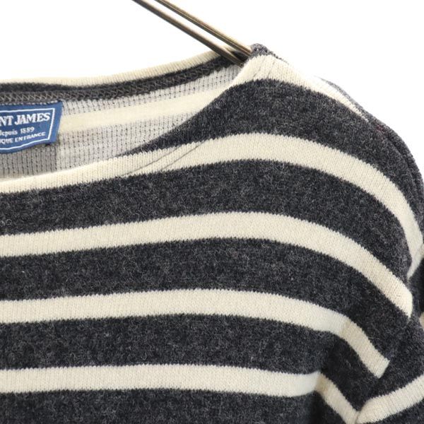 SAINT JAMES セントジェームス ウールブレンド ボーダー柄 7分袖 ニット XS ネイビー セーター レディース