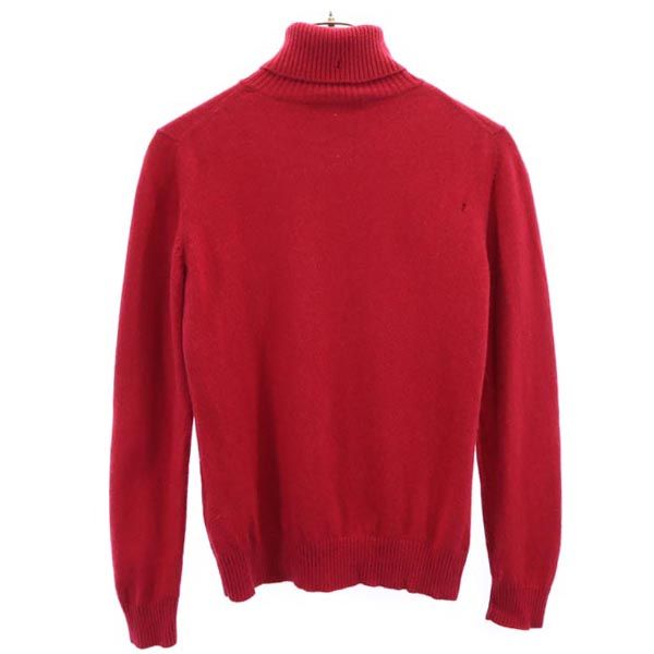 馬渕繊維 カシミヤ100％ 長袖 ハイネック ニット L レッド セーター レディース