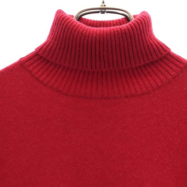 馬渕繊維 カシミヤ100％ 長袖 ハイネック ニット L レッド セーター レディース