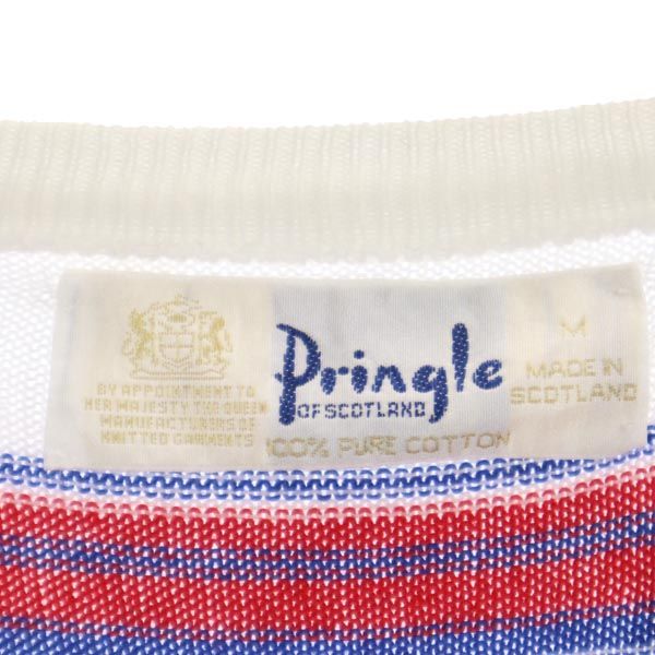 Pringle of Scotland プリングルオブスコットランド 英国製 長袖 コットン ニット M 白×青 ロゴ メンズ