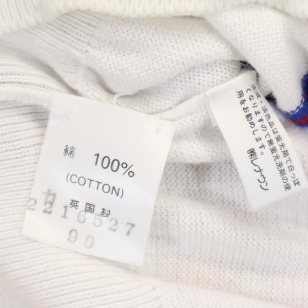 Pringle of Scotland プリングルオブスコットランド 英国製 長袖 コットン ニット M 白×青 ロゴ メンズ